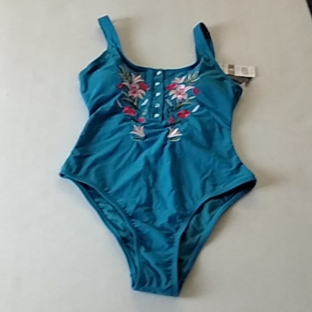 NWT Vigoss Blue Floral Embroidered Swimsuit Small